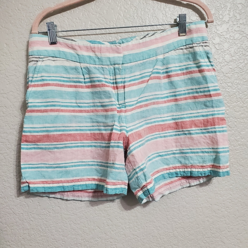 Tommy Bahama Multi-color Pastel Striped 100% Linen Shorts Women's Size 8